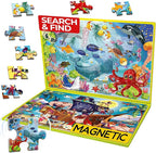 QUOKKA Magnetic Puzzles for Kids Ages 4-6 – 100 PCS Magnetic Puzzle Book for Toddlers 3-5 – 2 Puzzles & 2 Spot The Difference Maps – Search & Find Travel Games – Activity Book Toy Ocean & Pirates