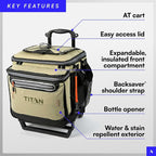 Titan by Arctic Zone Collapsible Wheeled Soft Sided Cooler with Detachable Rolling AT Cart, Insulated Bag with Leak Proof Lining, for Travel, Beach, Picnic, 60 Can Capacity