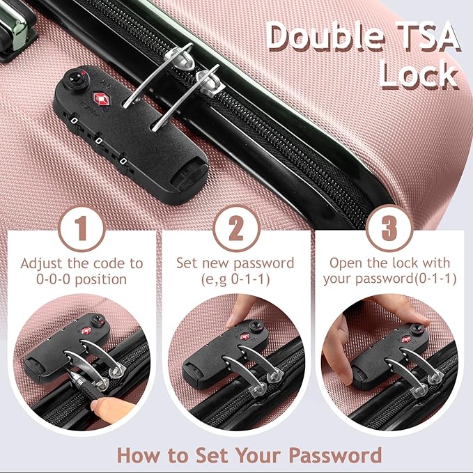 3 Piece Luggage Sets, Lightweight ABS Suitcase with 4 Spinner Wheels ＆ TSA Locks, Hardside Carry On Luggage Durable Suitcase Set for Family Travel Business - Rose Gold, 20/24/28