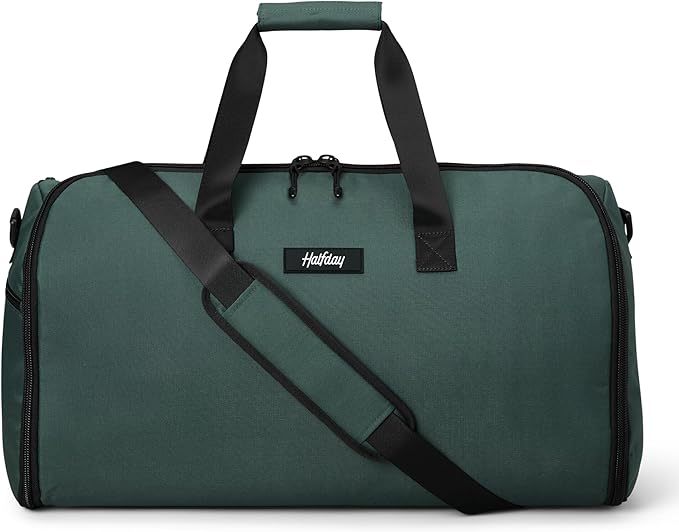 Halfday Convertible 2-in-1 Garment Duffel Weekender Bag 45L: Wrinkle-Free Travel (Hanging Suit Compartment, Shoe Pockets, Trolley Sleeve), Durable & Water-Resistant Carry-on, Hunter