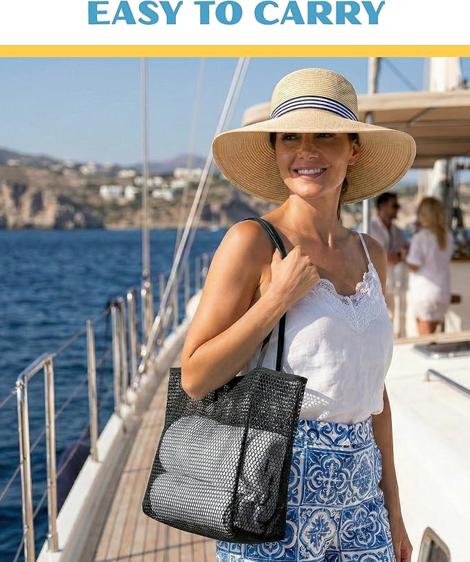 Beach Tote Bag for Women – Waterproof Mesh Tote Bag, Large Capacity Sandproof Beach Bags for Travel