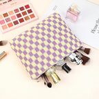 SOIDRAM 2 Pcs Checkered Makeup Bag Large Cosmetic Bag Toiletry Bag Makeup Pouch Travel Bag Organizer Cute Makeup Brushes Aesthetic Accessories Storage Bag for Women Purple