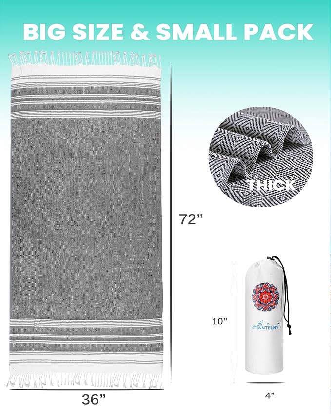 2 Pack Turkish Beach Towel Quick Dry Sand Free Mens Birthday Gift Idea for Dad Father Day Husband Brother Uncle Boyfriend in Law Male Boss Grandpa Him Retirement 60th 50th 40th 30th Wife Daughter Son