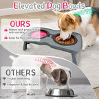 PINVNBY Elevated Dog Bowls Portable Raised Dog Bowl Stand with 2 Collapsible Silicone Food Bowl Non-Slip Travel Bowls for Small Dogs and Cats (14.6" L x 3.9" W x 3.9" H)