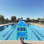 COTTON CRAFT Hooded Beach Towel for Adults – Oversized 39x68 Towel with Hood - 100% Cotton Velour Terry Jacquard Pool Bath Wrap - 450 GSM Soft Absorbent Quick Dry – Tropical Hibiscus Aqua Blue Purple