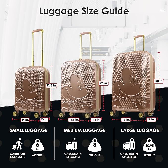 FUL Disney Mickey Mouse 30 Inch Rolling Luggage, Hardshell Suitcase with Spinner Wheels, Rose Gold