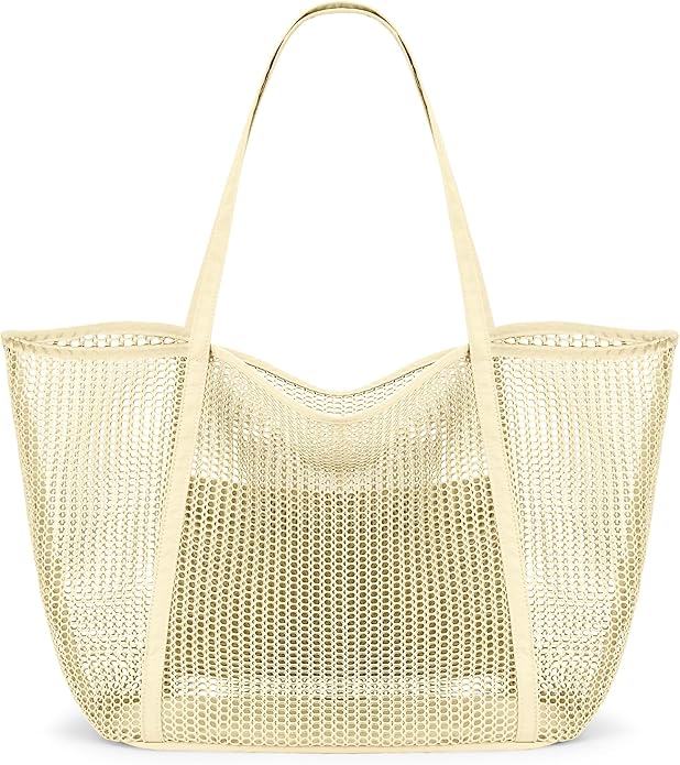 KALIDI Upgrade Version Beach Mesh Tote Bag MAX 27L Large capacity,Shoulder Bag Nylon Hobo Women Casual Foldable Beach Picnic