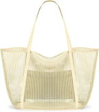 KALIDI Upgrade Version Beach Mesh Tote Bag MAX 27L Large capacity,Shoulder Bag Nylon Hobo Women Casual Foldable Beach Picnic