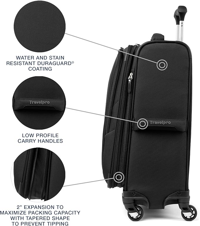 Travelpro Maxlite 5 Softside Expandable Luggage with 4 Spinner Wheels, Lightweight Suitcase, Men and Women, Black, Carry-on 21-Inch