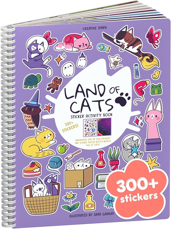 Land of Cats 300+ Kids Sticker Book by Cupkin Toddler Road Trip Coloring and Sticker Book, Road Trip Essentials, 8 Coloring Pages 8 Side by Side Scenes for Ages 2–8 Years