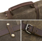 Mens Messenger Bag 15.6 Inch Waterproof Vintage Genuine Leather Waxed Canvas Briefcase Large Leather Computer Laptop Bag Rugged Satchel Shoulder Bag, Coffee