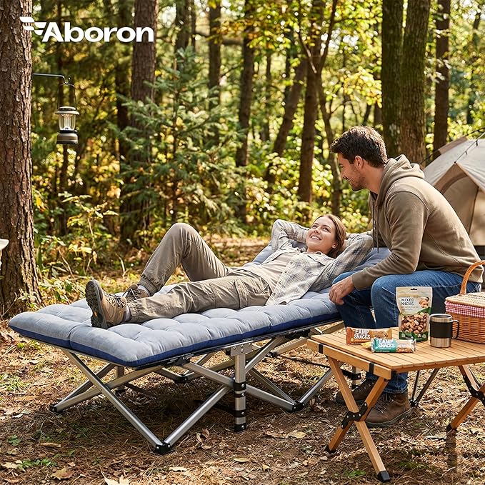 ABORON Camping Cot for Adult 28" Extra Wide, Heavy-Duty 1200D Oxford Cot for Sleeping, Portable Folding Camp Bed with Mat & Carry Bag
