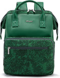 Kinmac Wide Open Style Laptop Backpack for Laptop Up to 15.6 Inch Men Women Travel Outdoor Backpack (Green Leaves PU)