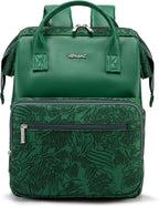 Kinmac Wide Open Style Laptop Backpack for Laptop Up to 15.6 Inch Men Women Travel Outdoor Backpack (Green Leaves PU)