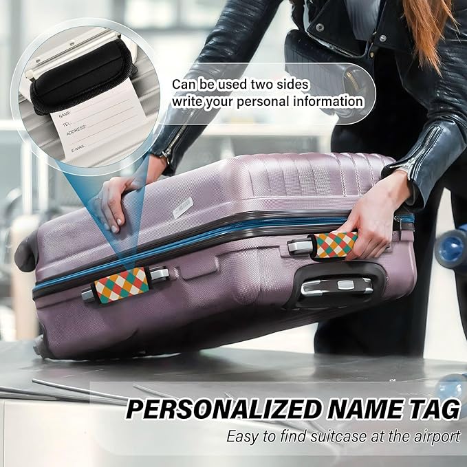 4Pcs Luggage Handle Wrap Suitcase Identifier Handle Covers Tags Soft Travel Bags Luggage Handle Gripper Accessories for Airplane Flying Colored Checkered