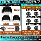 Memory Foam Earbud Tips，Replacement Earbud Tips Ear Bud Replacement Tip Memory Foam Ear Tips IEM Ear Tips Earbud Replacement Tips for 4.0mm Connect Hole Most in-Ear Headphones (S/M/L Total 3 Pairs)