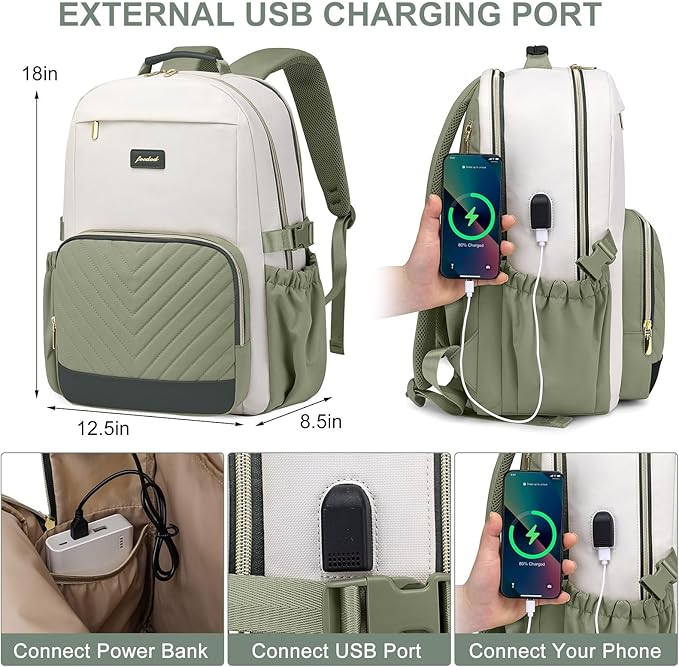 Focdod Laptop Backpack for Women Bookbag: 17 inch Work Backpacks with Pouch Pocket for Large Capacity Cup & USB Charger College Book Bag Travel Business Nurse Teacher Bookbags Anti-theft Back Pack
