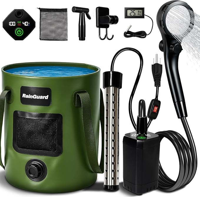 Portable Camping Shower, 6000mAh Rechargeable Shower Pump, Large Capacity Foldable Bucket, 6' 7" Filtered Shower Head, Summer Beach, Outdoor Camp Showering, Hiking, Pet Bath, RV Car Wash, Water Plant