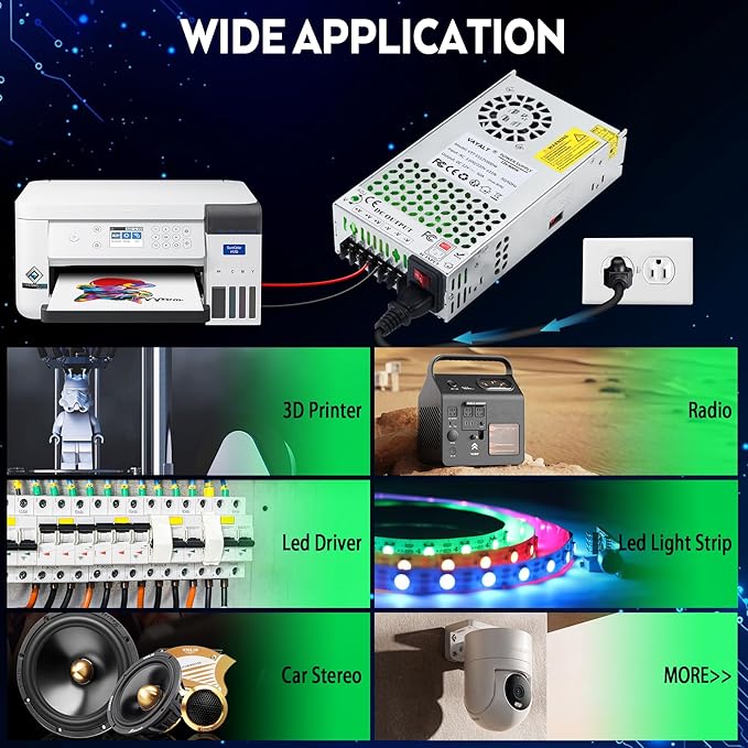 VAYALT DC 12V 50A 600W Switching Power Supply, 110V/220V AC to DC Converter, Universal Regulated Switching, 12V Power Supply for CCTV Camera System, 3D Printer, LED Strip, Computer Project