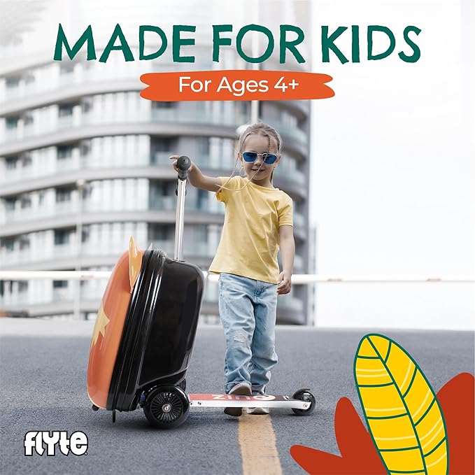 FLYTE Scooter Suitcase Folding Kids Luggage – Frazer the Fox, 18 Inch Hardshell, Ride On with Wheels, 2-in-1, 25 Litre Capacity