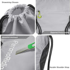 Waterproof Drawstring Backpack for Men/Women, Lightweight Sports Bag for Gym, Beach, Swim, Hiking, Running & Cycling, Anti-Stain with Quick-Access Mesh Pocket, Gray 14.2"×2.8"×17.7"