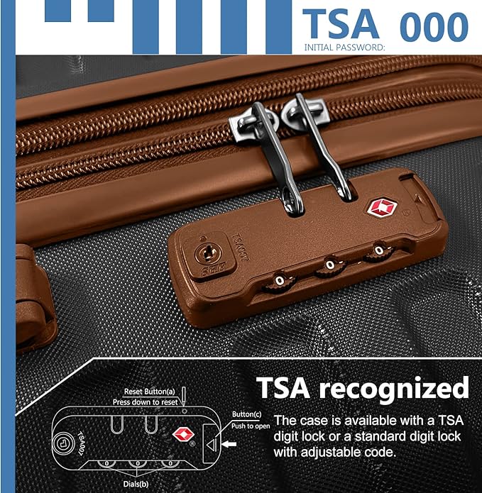 6 Piece Luggage Sets with Bags, Lightweight Expandable Checked Luggage Sets, Hardshell ABS Spinner Wheels Carry on Suitcase with TSA Lock, for Travel, Women Men (Black Brown, 18/20/24/28inch+2bags)