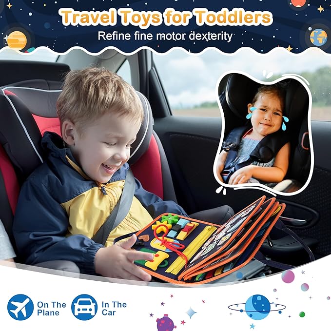 Toddler Busy Board Montessori Toys: for Toddlers 1-3 Year Old Educational Activity Book Sensory Board Travel Toy Ages 2-4 Learning Fine Motor Skills Preschool Quiet Book Gift for Boys Girls Kids