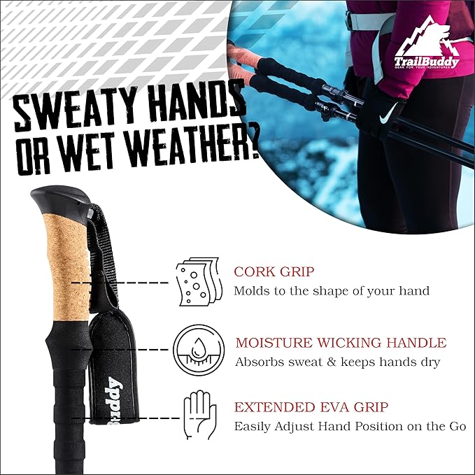 TrailBuddy Trekking Poles – Lightweight 7075 Aluminum Hiking Poles for Women, Men & Seniors – Collapsible Walking Sticks for Travel, Trails & Balance