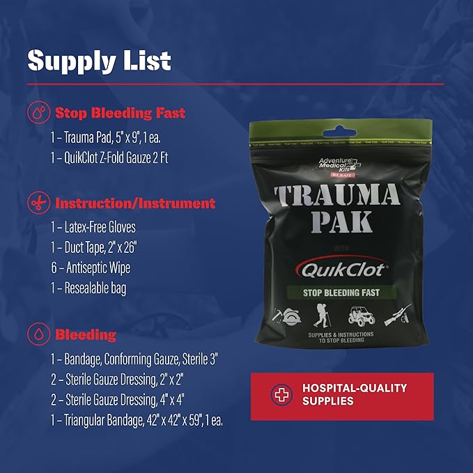 Adventure Medical Kits Trauma Pak First Aid Kit with QuikClot Sponge, black, one size (2064-0292)
