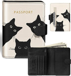 Slohif Passport Wallet Holder Cover for Travel - Women Men RFID Blocking Passport Book Case Protector, Cream Cute Black Cat Leather Personalized Organizer Slim Carrier Boarding Pass Cards Slots