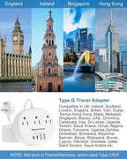 UK Ireland Travel Plug Adapter, US to UK Plug Adapter, Type G Travel Adapter with 3 Outlets 4 USB(2 USB C), 5FT Extension Cord, for US to Scotland London England British Irish Dubai Kenya Hong Kong