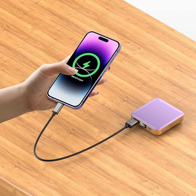 ummz Portable Charger 12000mAh with Built-in Cables,22.5W Fast Charging Power Bank,USB C Input/Output,Smart LED Display,Compact External Battery for iPhone 15,Samsung Galaxy,iPad,Tablets