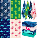 4 Packs Oversized Thin Beach Towel Set XL Extra Large Big 36 x 72 in Clearance Travel Towels Soft Swim Blanket for Adult Women Men Chair Cover Accessories Essentials Blue Shark Turtle Pink Flamingos