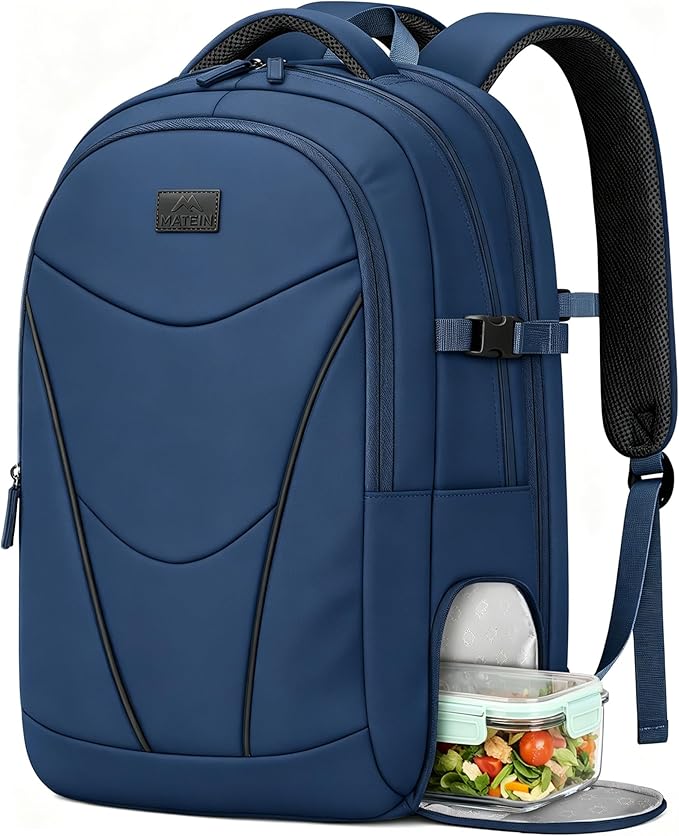 MATEIN HER Laptop Backpack with Lunch Compartment, Water Resistant Work Backpack for Office Commute with Water Bottle Holder & RFID Pocket, Teacher Nurse Travel Bag Fits 17.3'' Computer, Blue