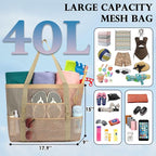 Fammart Mesh Beach Bag, Large Beach Tote with Zipper Pocket, Toys Pool Bag for Family Travel Vacation Cruise Essentials