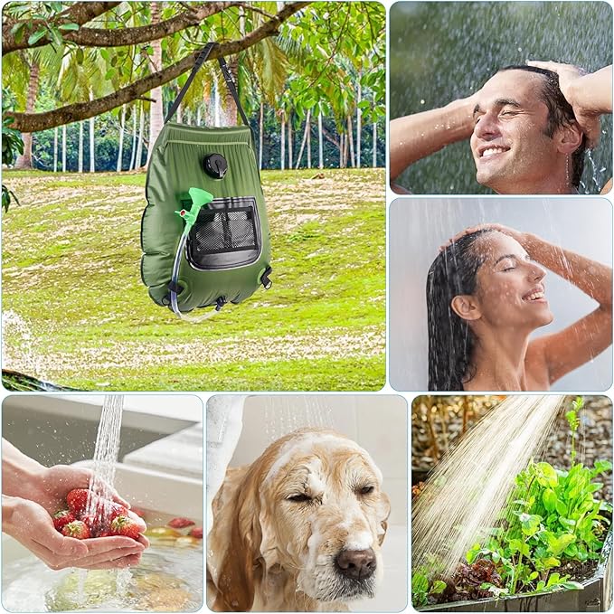 FENSAN Solar Portable Shower Bag, 5 Gal/20L Solar Heating Outdoor Camping Shower Bag with On-Off Switchable Shower Head&Removable Hose Suitable for Camping, Hiking, Travel, Beach Swimming