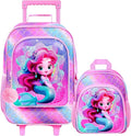 2Pcs Kids Suitcase Set, Girls Carry on Rolling Luggage with Wheels, Mermaid Travel Suitcases with Toddler Backpack(Pink)