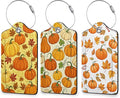 Fall Pumpkin Luggage Tags for Suitcases, 3 Pack Leather Bag Tag Identifiers with Stainless Steel Loop and Address Card for Men Women