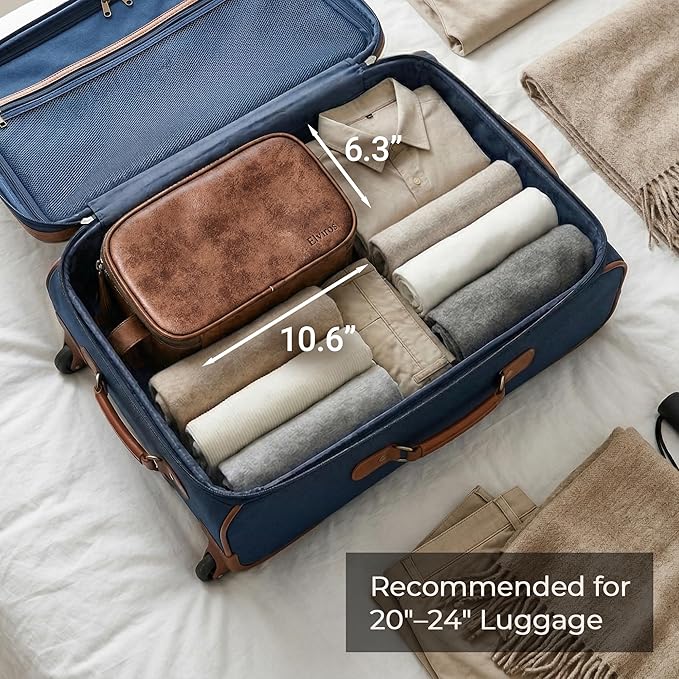 Elviros Toiletry Bag for Men, Large Travel Shaving Dopp Kit Water-resistant Bathroom Toiletries Organizer PU Leather Cosmetic Bags Fathers Day Gift (Medium, Dark Brown)