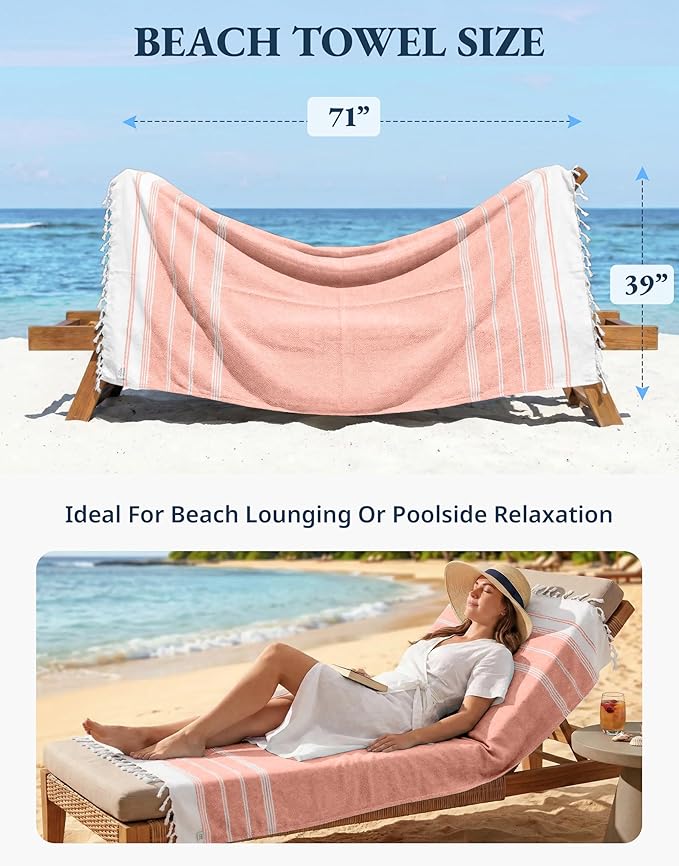LANE LINEN Turkish Beach Towel 2 Pack, Oversized Beach Towel 39"x71", Beach Essentials for Women, Large Pool Towel, Absorbent & Quick Dry, Sand Free Beach Towel - Bird of Paradise