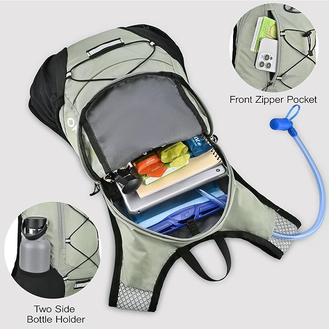 Lightweight Hydration Backpack, Running Backpack with 2L Water Bladder, Hydro Water Daypack for Cycling Hiking Rave for Men Women