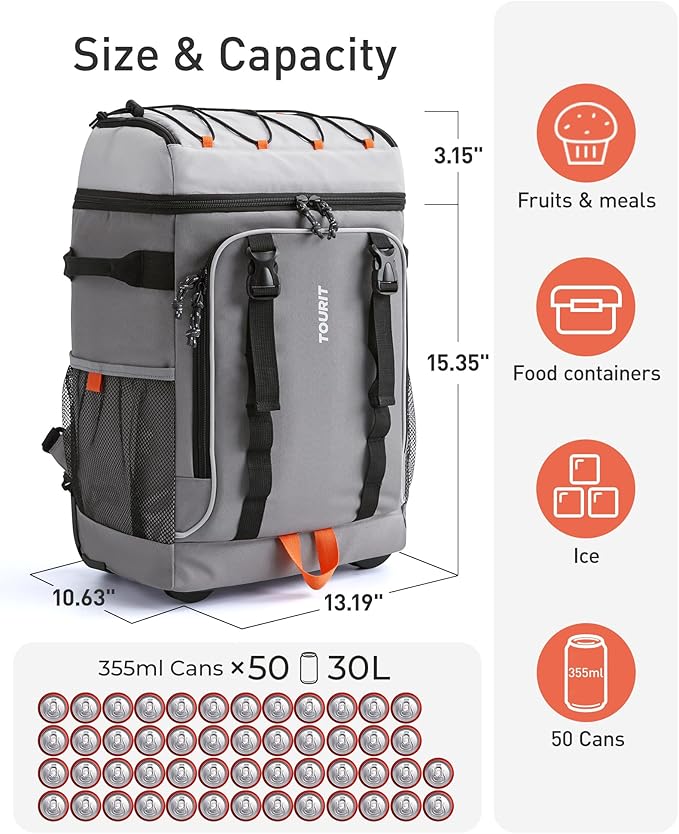 TOURIT Insulated Rolling Cooler Backpack, Leakproof Waterproof Beach Cooler Bag with Wheels and Handle, Outdoor Camping Picnic Travel
