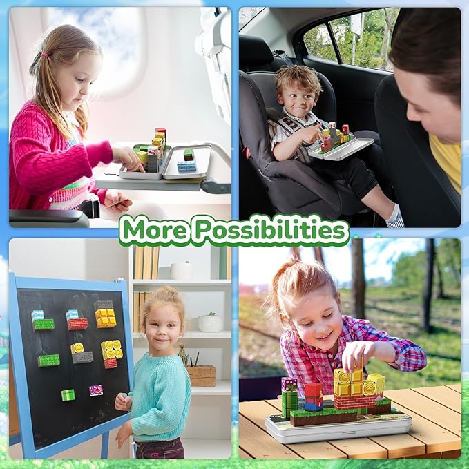 Mini Magnetic Blocks STEM Toys for Kids Ages 3-8, 35PCS Travel Building Set with Magnetic Storage Tin Box, Educational Construction Toys for Toddlers, Preschool Birthday Gift for Boys & Girls