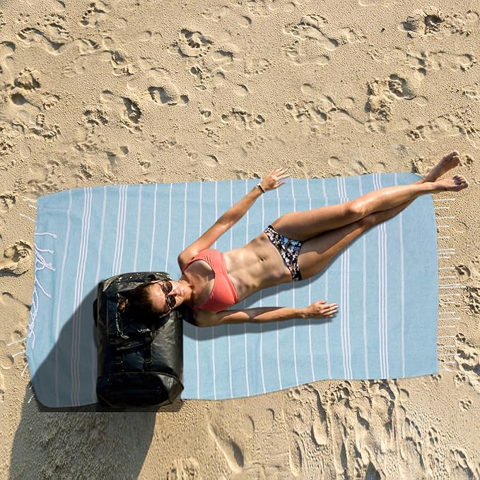 YSYJ 12 Pack Turkish Beach Towel Oversized Beach Towels 36"x71"Turkish Towel Soft Sand Free Quick Dry Lightweight Beach Towel Bath Towels Blue