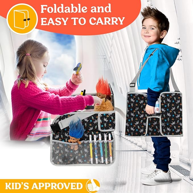 PILLANI Kids Travel Tray for Car - Car Seat Tray for Toddler, Roadtrip Essentials, Carseat Table Tray for Kids Road Trip Activities - Toddler Lap Desk Organizer for Airplane w/Dry Erase Surface