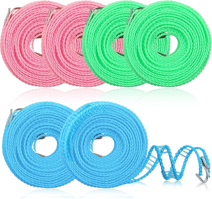 6 Pack Travel Portable Clothesline 16.4 ft Clothes Hanging Rope for Drying Adjustable Nylon Camping Clothesline for Indoor Outdoor Laundry Camping Home
