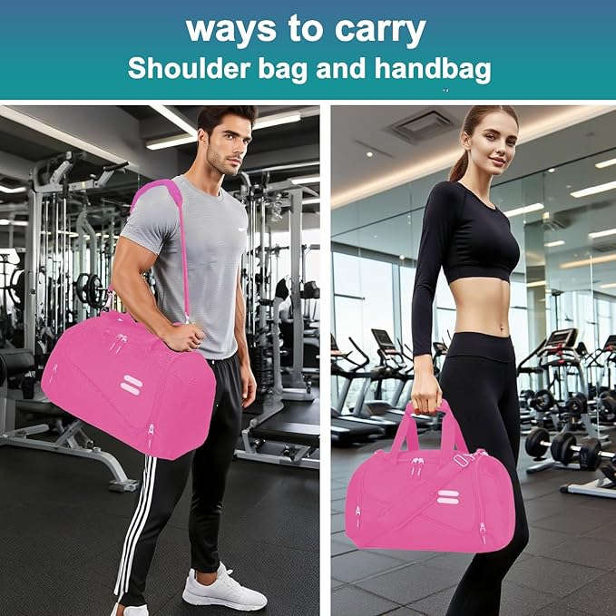 Gym Bag for Men & Women - 30L Duffel Bag with Shoe Compartment, Weekender Water Resistant Duffle Bag for Travel, Sports, Fitness & Workouts, RosePink