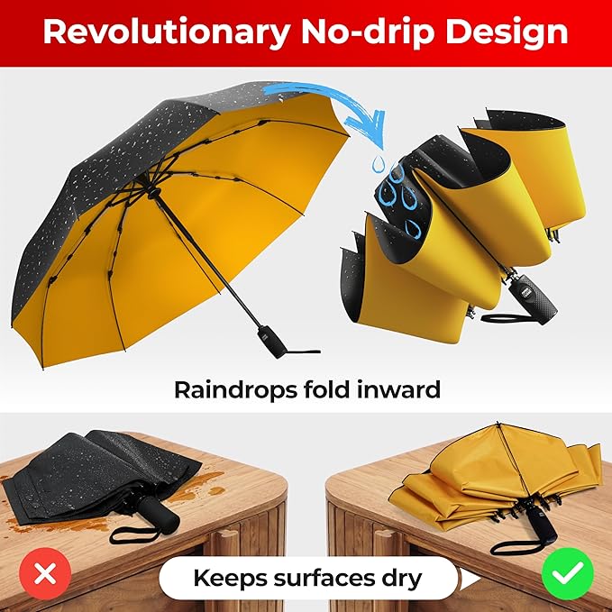 TUMELLA Inverted Windproof Umbrella, Large, Strong, Light, Portable, Automatic Reverse Folding Rain Umbrella, Durable Premium Grip, Fits Car & Backpack