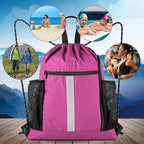 BeeGreen Pink String Backpack Large Drawstring Bag Cinch Sack w Shoe Compartment & Two Side Mesh Pockets Lightweight Sturdy Drawstring Gym Sackpack for Unisex