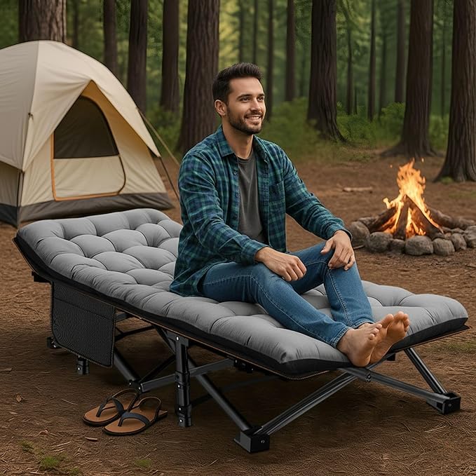 ABORON Camping Cot for Adult 28" Extra Wide, 2PK Heavy-Duty 1200D Oxford Cot for Sleeping, Portable Folding Camp Bed with Mat & Carry Bag